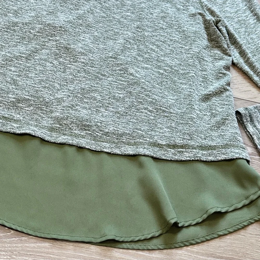New Directions Mixed Media Lace Up Long Sleeve Top
